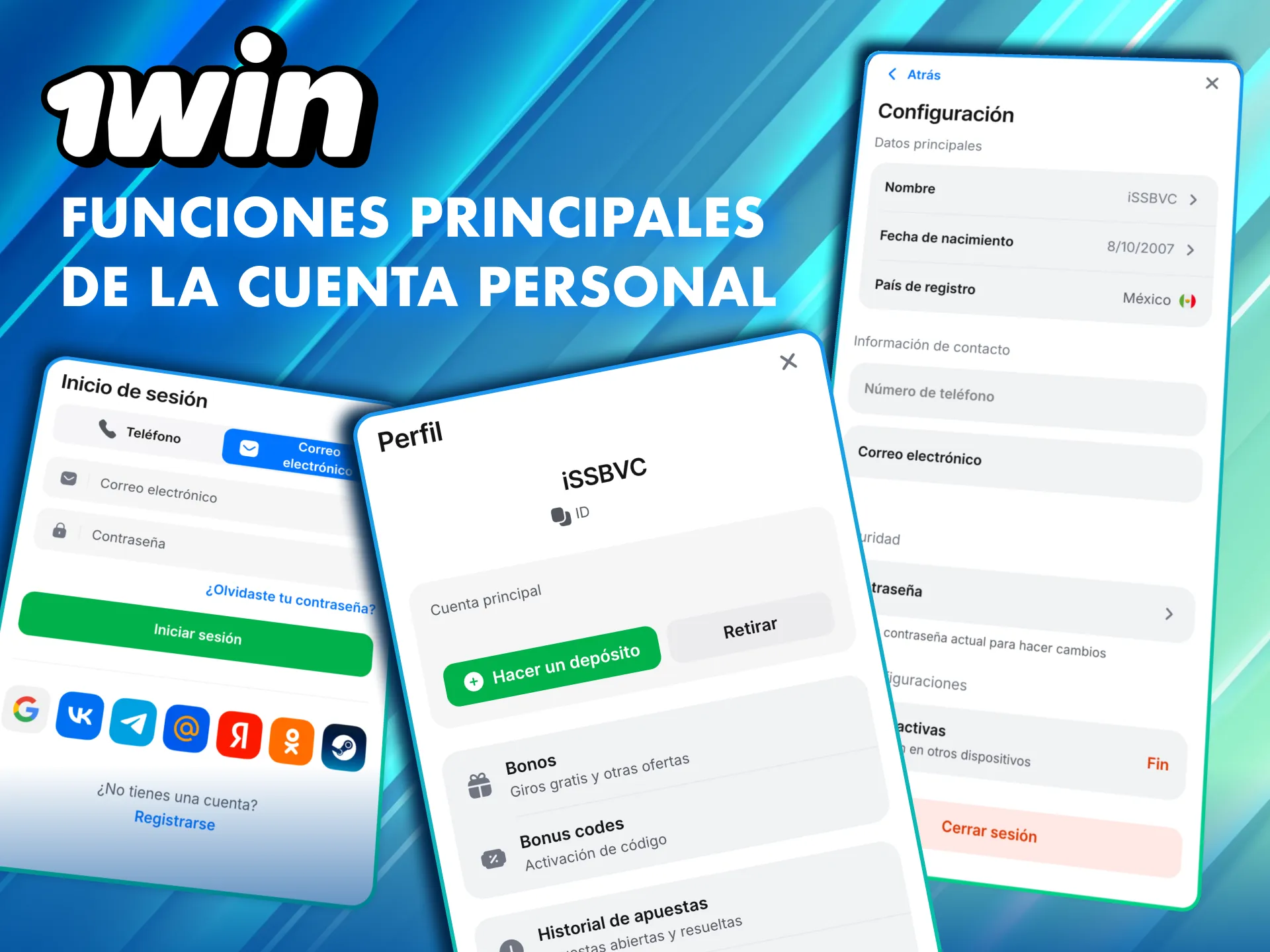 Funciones clave de tu cuenta personal en 1Win México.
