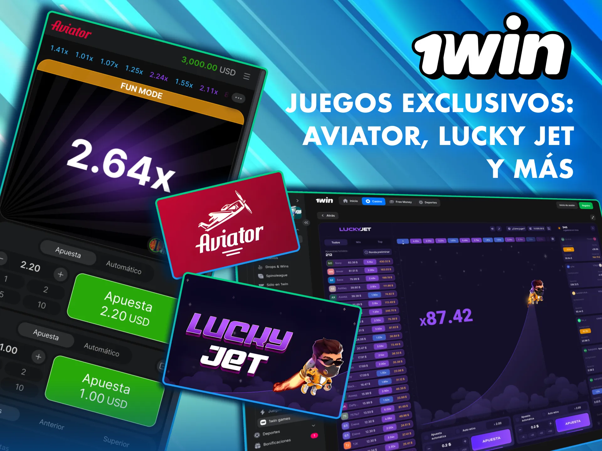 Juega Aviator y Lucky Jet en 1Win México con dinámica tipo crash.