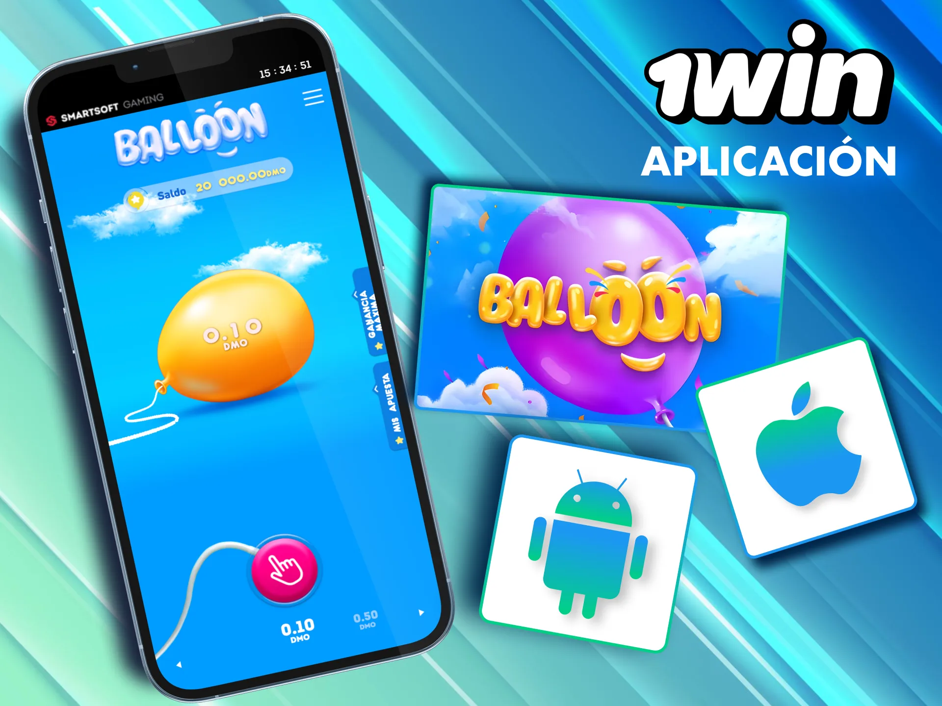 Descarga la app de 1Win México y juega Balloon desde Android o iOS.