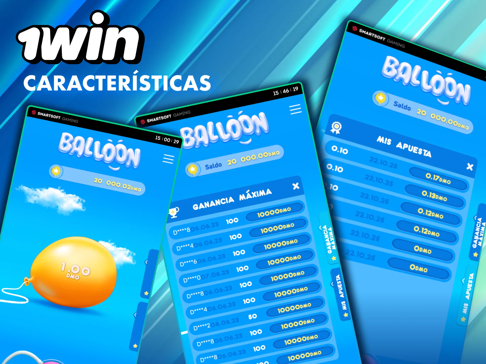 Balloon en 1Win México con interfaz simple, globo animado y retiro estratégico.