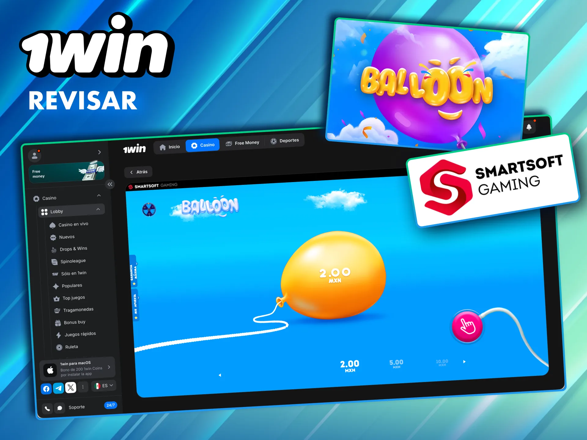 Balloon en 1Win México con RTP de hasta 98% y volatilidad media.