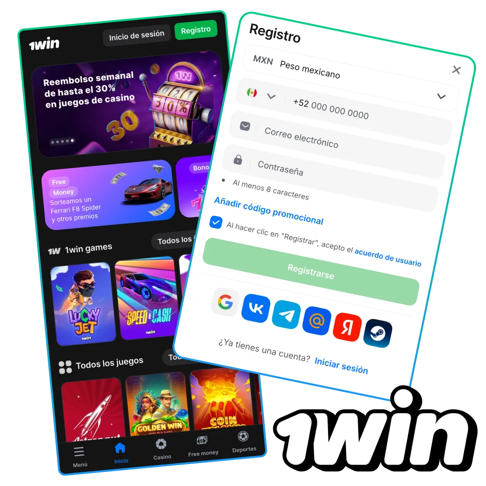 Registro en 1Win México para acceder a deportes, casino y bonos.