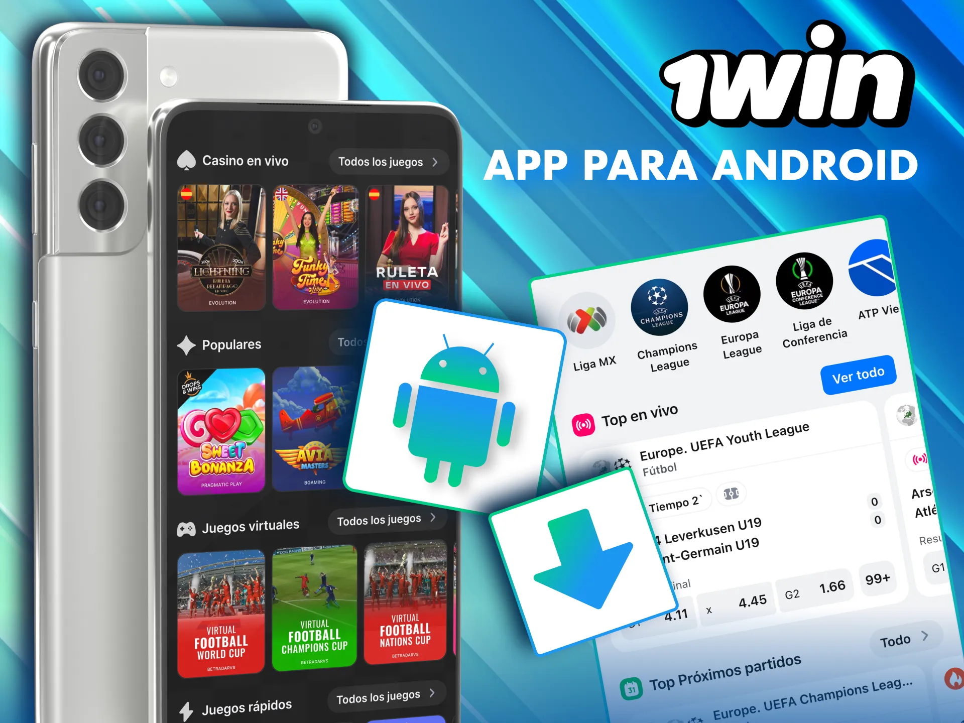App Android de 1Win con registro rápido y promociones.